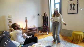 A casual yet lively indoor gathering shared with friends and family, filled with joy and laughter video