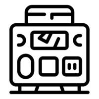 Modern tram moving on rails, public transportation icon vector