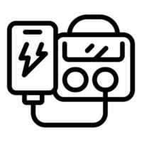 Power bank charging smartphone, ensuring continuous power supply for mobile devices on the go vector