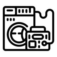 Washing machine connecting to smart control device for remote management vector