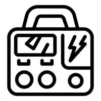 Portable defibrillator device showing electricity sign and displaying data vector