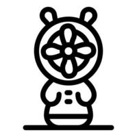 Cute robot holding a portable fan with rotating blades vector
