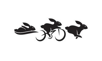 rabbits sledding, cycling, and running vector