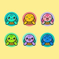 Colorful Turtle Icons with Different Expressions vector