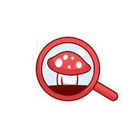 mushroom is centered inside a magnifying glass vector