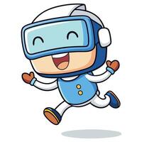 a cartoon astronaut running with a virtual reality headset on vector