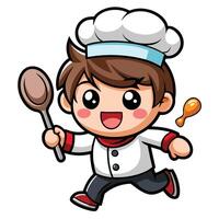 cartoon chef running with a spoon and a spatula, vector