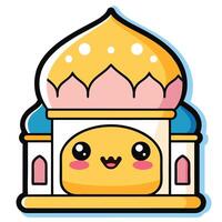 a cartoon building with a smiling face white background, vector