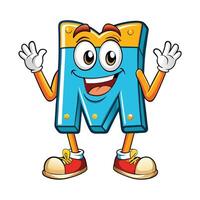 a cartoon letter m character waving and smiling white background vector