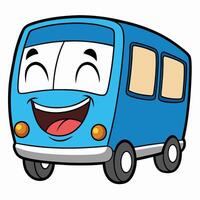 a cartoon bus with a smile on its face white background, vector