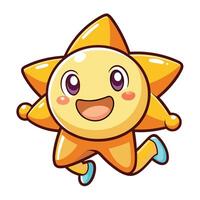 a cartoon sun character running and smiling, vector