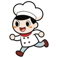 a cartoon chef running with a smile on his face white background, vector