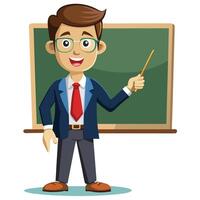 cartoon teacher with pointer and chalkboard white background vector