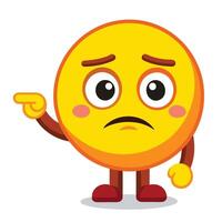 emoticon character with sad face pointing finger, vector