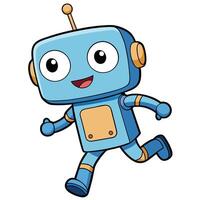 a cartoon robot running and smiling white background, vector