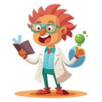 cartoon scientist holding a book and an ice cream vector