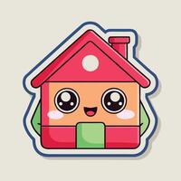 a sticker of a cute house with eyes, vector