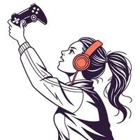 girl playing game with controller illustration vector
