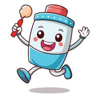 cartoon character of toothpaste running with toothbrush vector