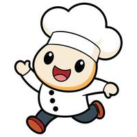 a cartoon chef running with his hands up white background, vector