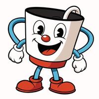 a cartoon cup with a smiley face and red shoes, vector