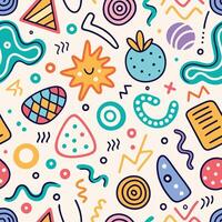 seamless pattern with colorful objects and shapes white background, vector