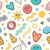 a colorful pattern with various shapes and symbols white background vector