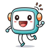 a cartoon robot running and smiling, vector