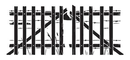 Rustic Broken Wooden Fence Gate Silhouette vector