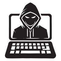 Menacing Hacker Silhouette on a Laptop Screen Illustration vector