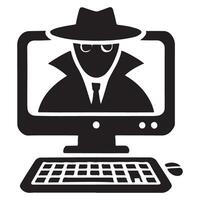 A Sleuth in a Fedora Hat Silhouette on a Computer Screen Illustration vector