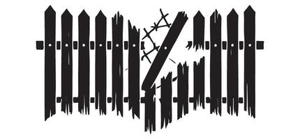 Broken Wooden Fence Silhouette Representing Vulnerability and Insecurity vector