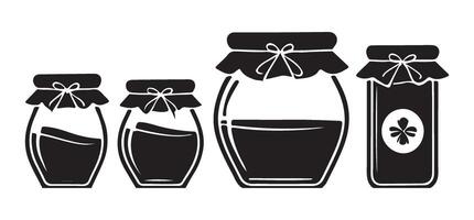 Collection of Silhouettes of Honey or Jam Jars in Various Sizes vector