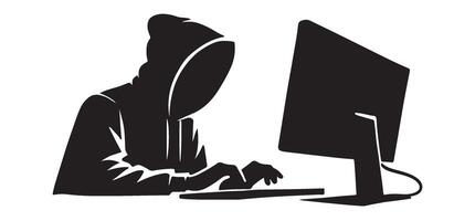 Silhouette of a Hacker at a Computer vector