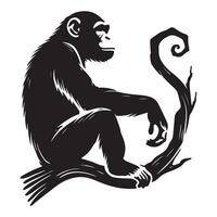 Chimpanzee Sitting on Branch Silhouette Illustration vector