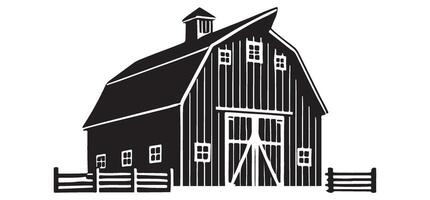 Rustic Barn Silhouette with Fence Illustration vector