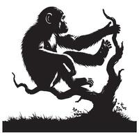Chimpanzee Silhouette Sitting on Tree Branch vector