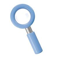 3D rendering of blue loupe magnifying glass icon. Research, analysis, business object vector