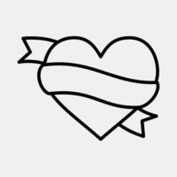 Icon heart and ribbon. Traditional tattoo elements. Icon in line style. vector
