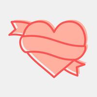 Icon heart and ribbon. Traditional tattoo elements. Icon in two tone style. vector