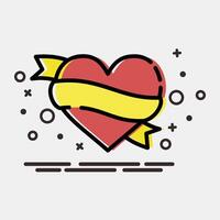 Icon heart and ribbon. Traditional tattoo elements. Icon in MBE style. vector