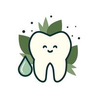 Happy Eco Tooth with Leaves and Water Drop Symbol of Natural Dental Care vector