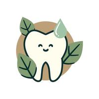 Happy Eco Tooth with Leaves and Water Drop Symbol of Natural Dental Care and Green Dentistry vector