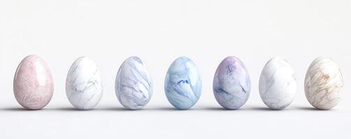 beautiful marble Easter eggs in a row. photo