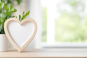 frame of heart shape for mockup design on light table background. photo