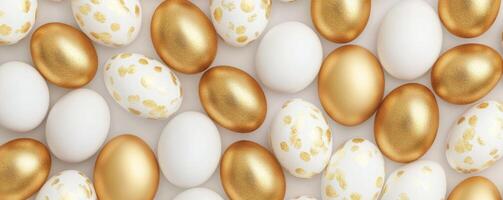beautiful golden and white Easter eggs pattern, banner photo