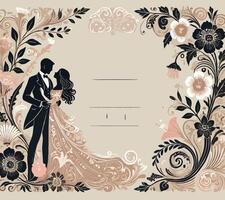 Romantic Wedding Invitation, illustration of a couple dancing. Vintage Wedding Invitation Design. Romantic Couple Silhouette vector