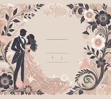 abstract floral frame, frame with ornament. Vintage Wedding Invitation Card. Wedding invitation card with vintage floral ornament and bride and groom vector