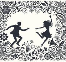 Illustrate a humorous and playful scene of a couple in love, capturing the lighthearted and fun side of romance. vector