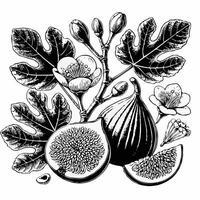 Set of hand drawn figs with leaves and flowers. Hand drawn black and white line illustration of including various elements such as branch with leaves and flowers vector